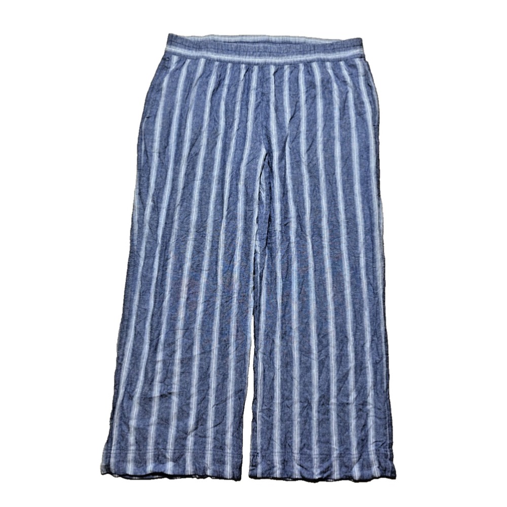 Old Navy Linen Blend Wide‎ Leg Pants Women's Size XL Blue Stripe Elastic Waist